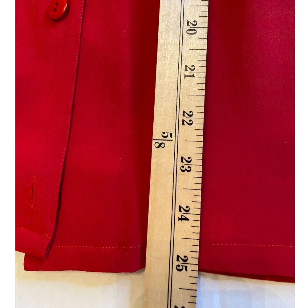 Clio Red 100% Silk Button Front Blouse Women's Small V Neck Career Office Siren - Picture 4 of 7